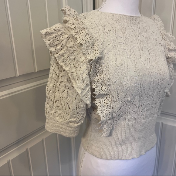 Zara Cream Lace Ruffle Blouse Medium Coquette Preppy - Picture 5 of 16